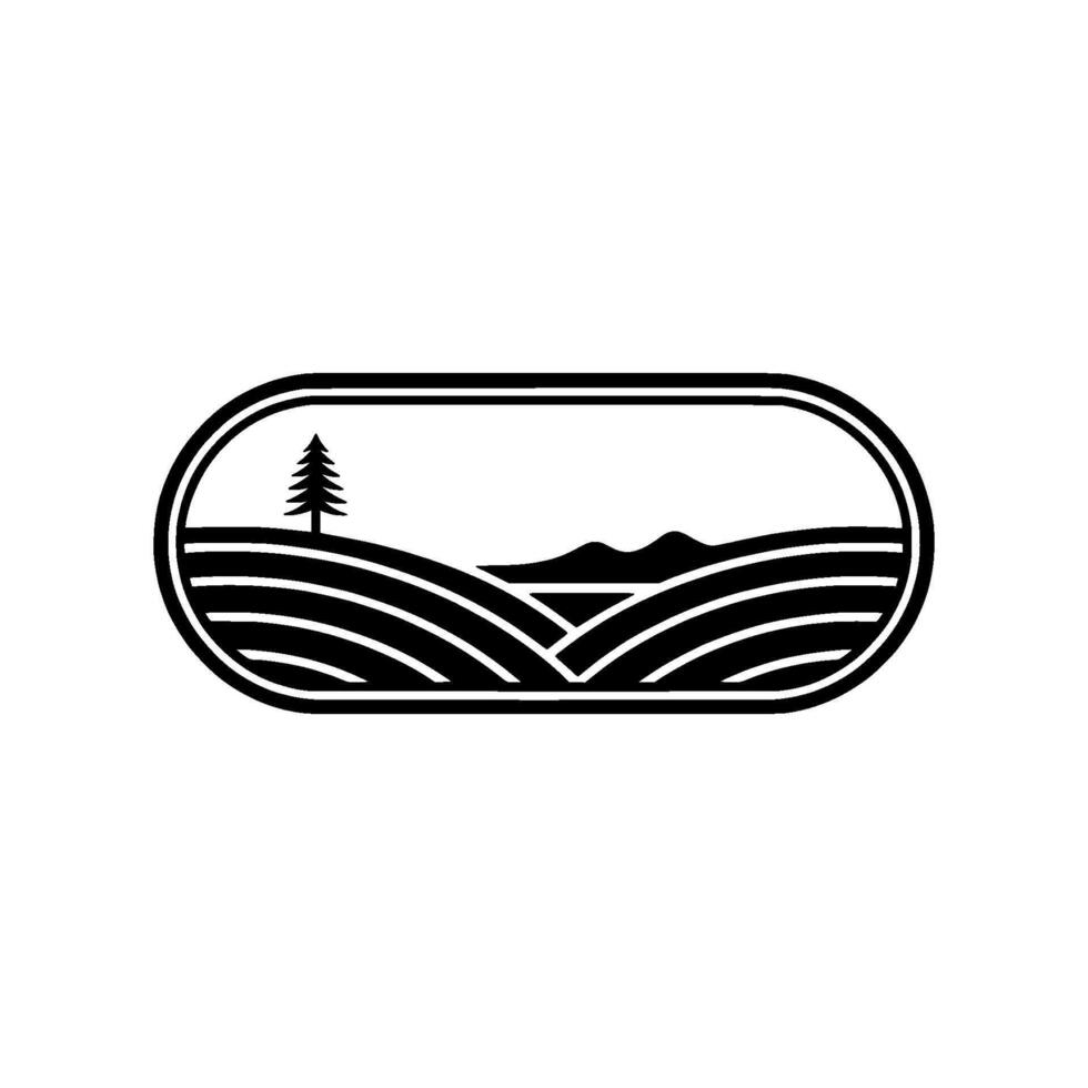 Serene Landscape Emblem, Minimalist Mountain Vista - Illustration vector