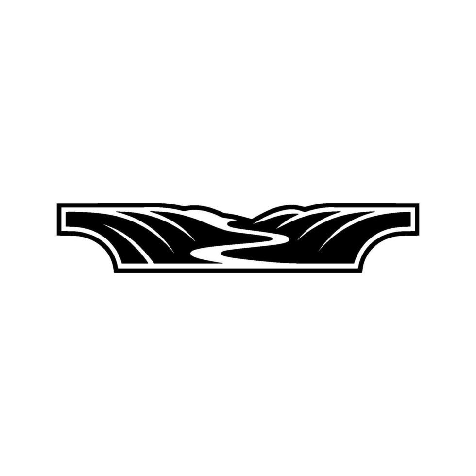 Stylized Landscape Emblem, Flowing River Silhouette vector