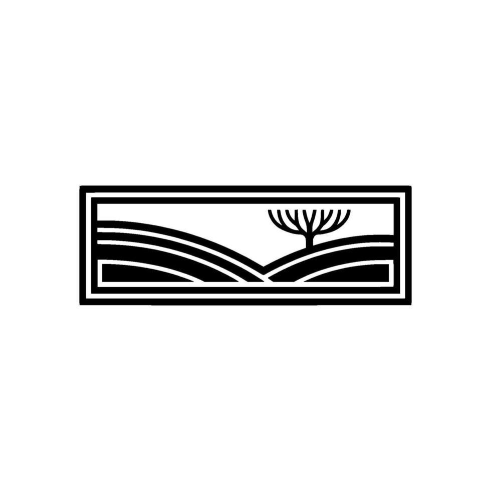 Minimalist Landscape Emblem Serene Hillside Branch Silhouette vector