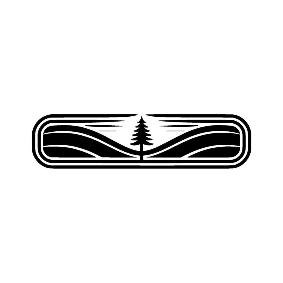 Minimalist Landscape Emblem Pine Tree Rolling Hills, Silhouette vector