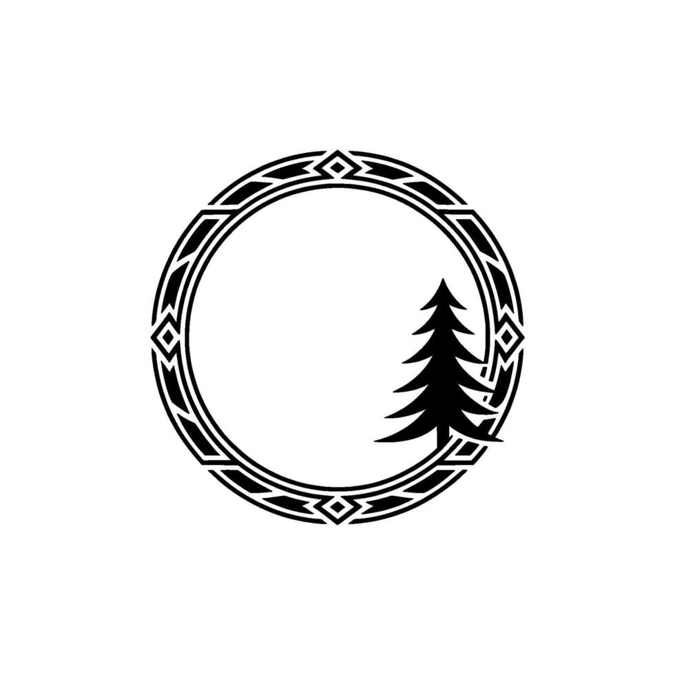 Tribal Circle, Evergreen Silhouette - Minimalist Wilderness Emblem vector