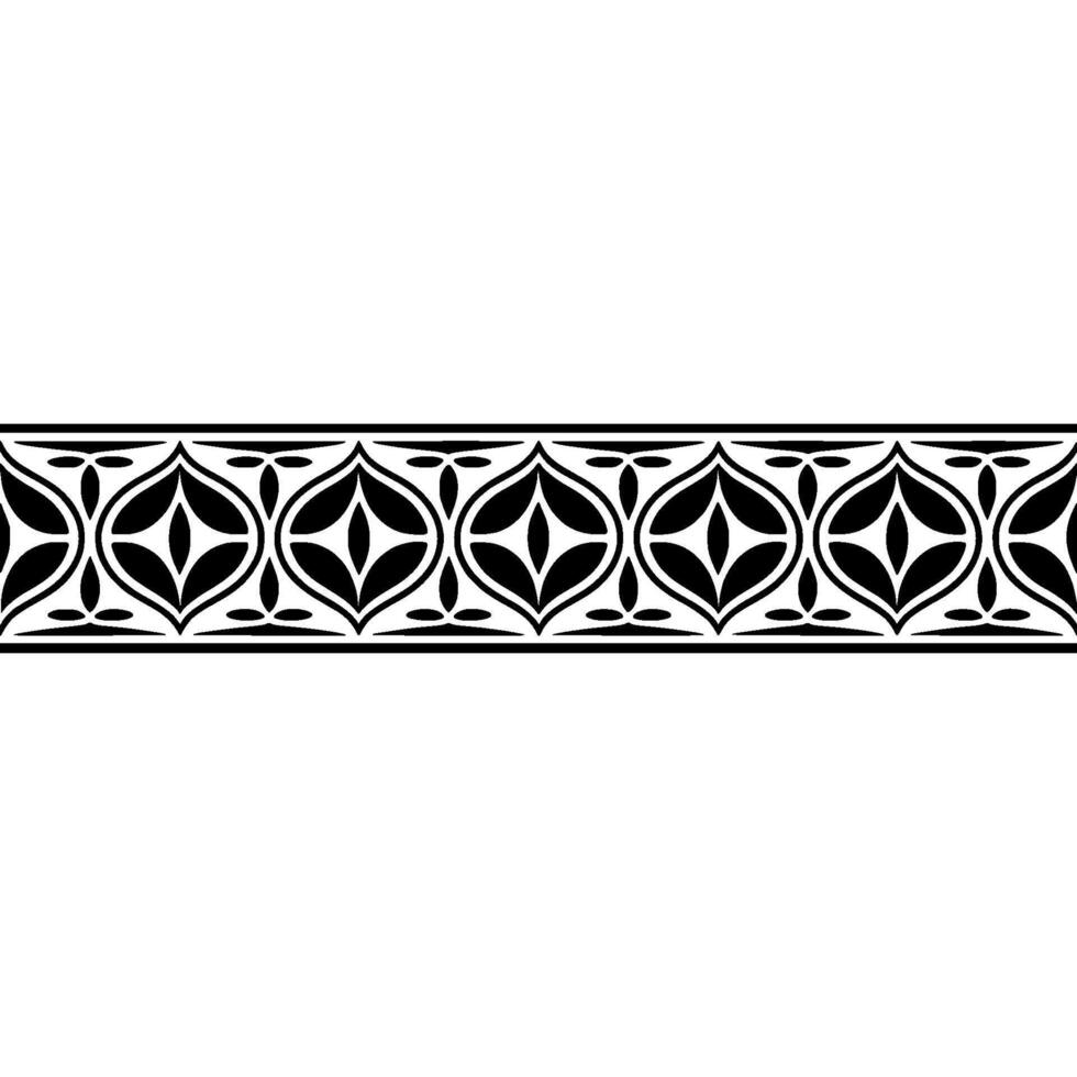 Geometric Floral Border, Art Deco Style, Monochromatic vector
