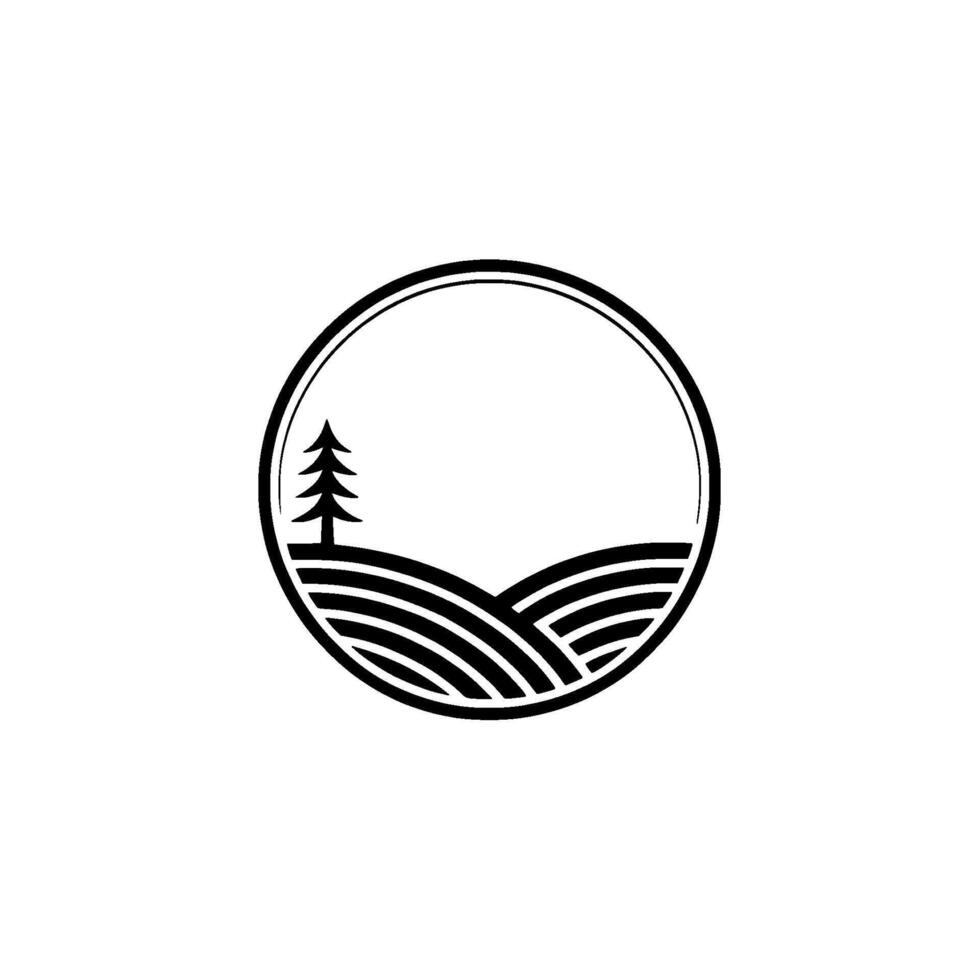 Serene Landscape Emblem, Minimalist Mountain Vista - Circle vector