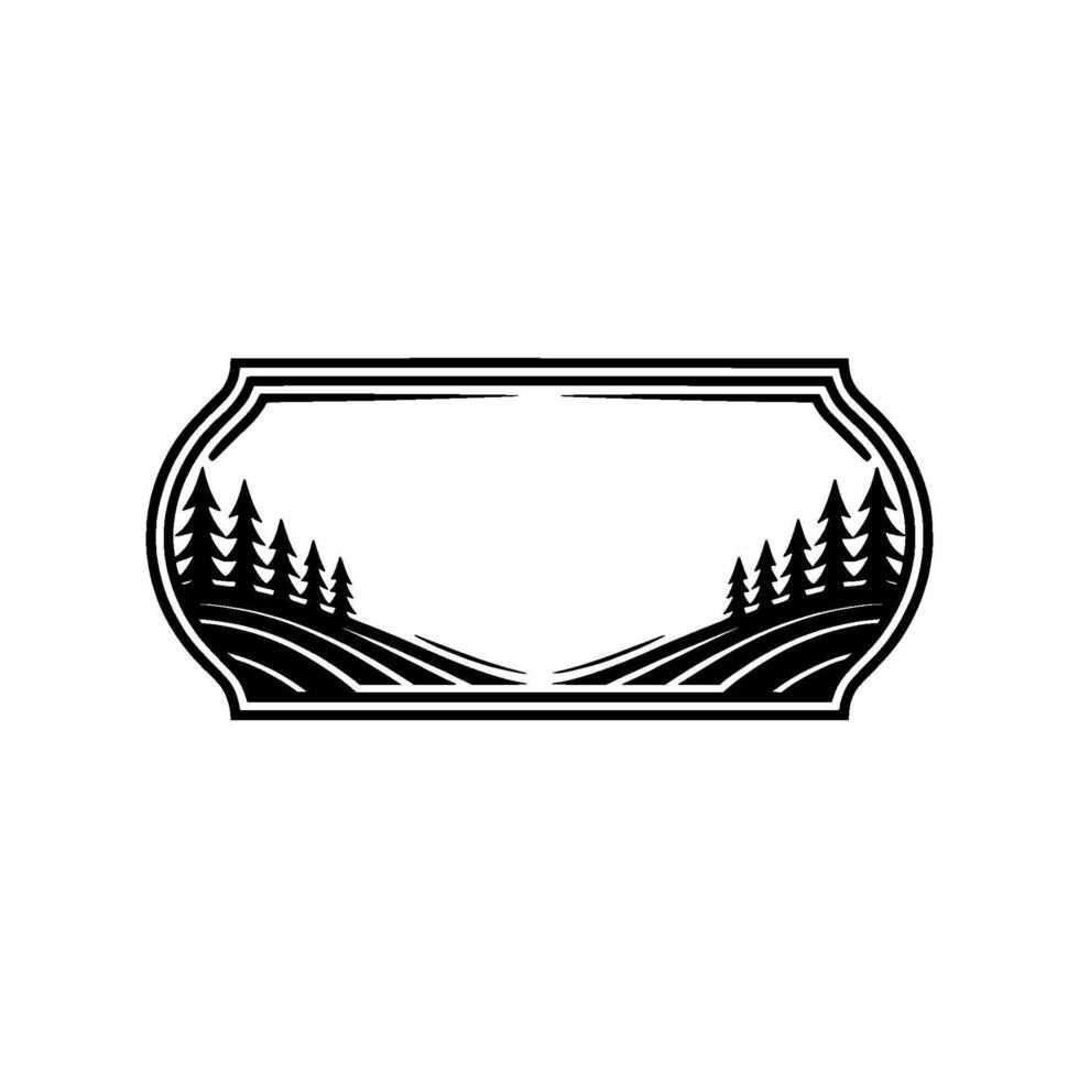 Serene Forest Emblem, Vintage Landscape Border vector