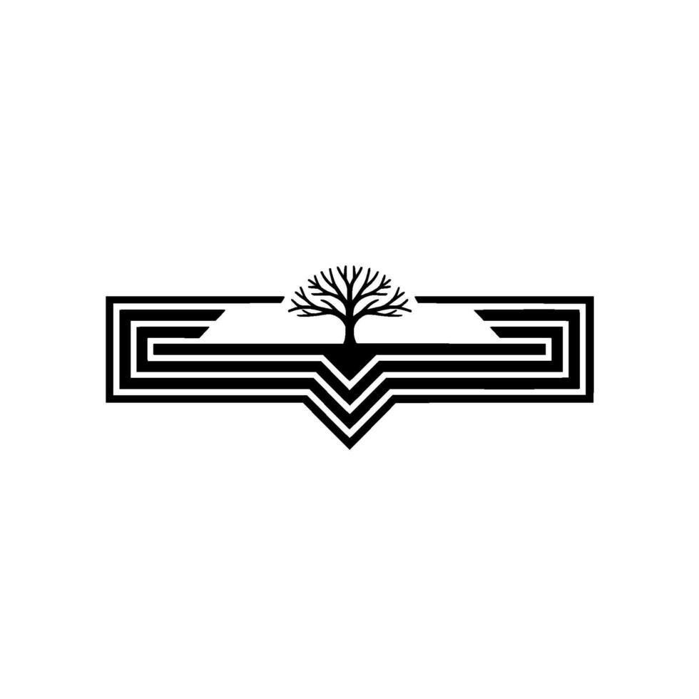 Geometric Tree Emblem, Rooted Growth, Minimalist vector