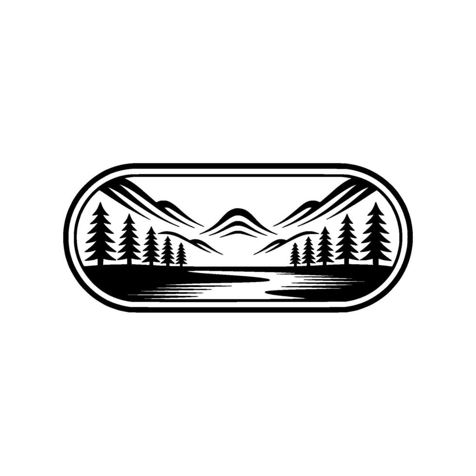 Mountain Silhouette Emblem, Wilderness Adventure Illustration vector