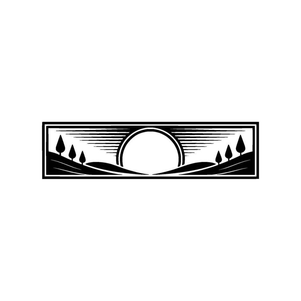 Serene Horizon Stylized Landscape Emblem, Silhouette vector