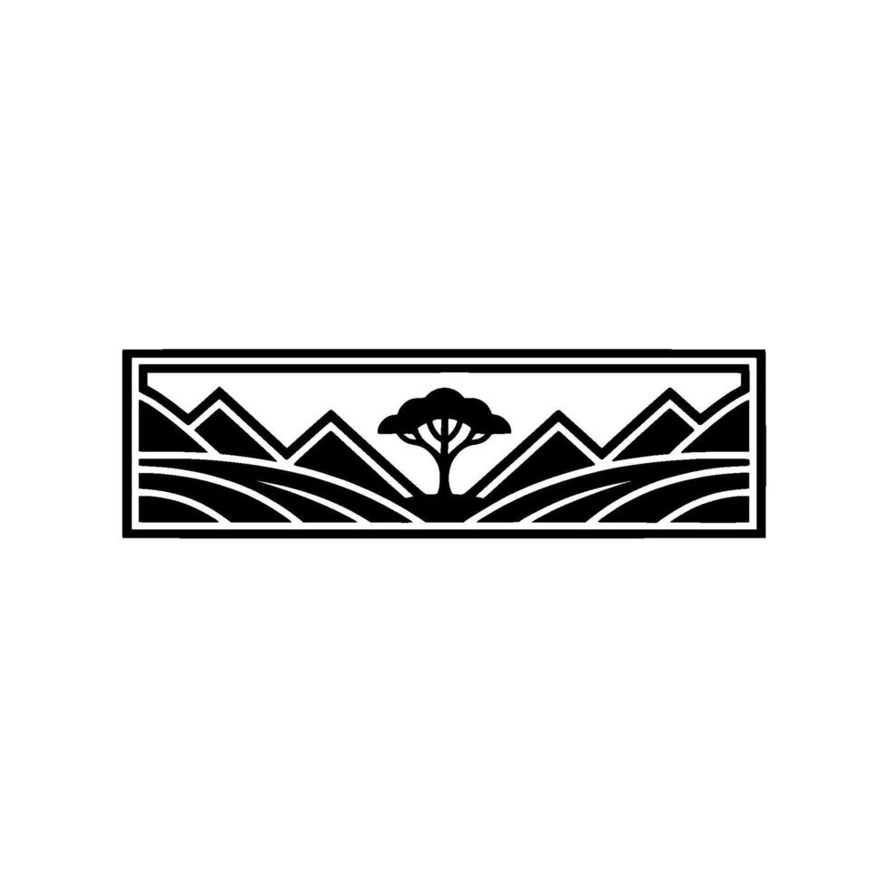 Geometric Mountainscape Emblem, Tranquil Wilderness Symbol vector