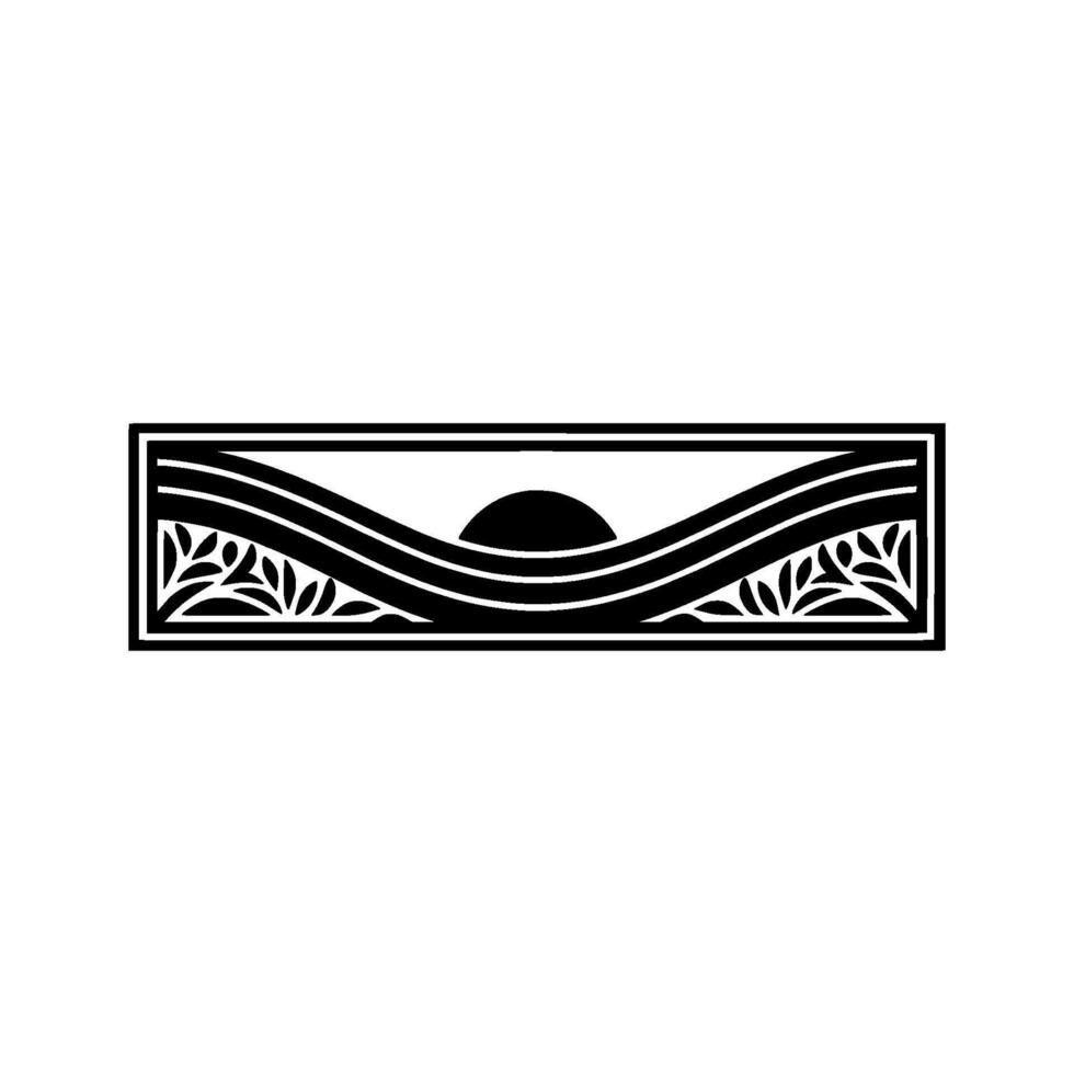 Minimalist Horizon Wave, Sun, and Botanical Emblem vector