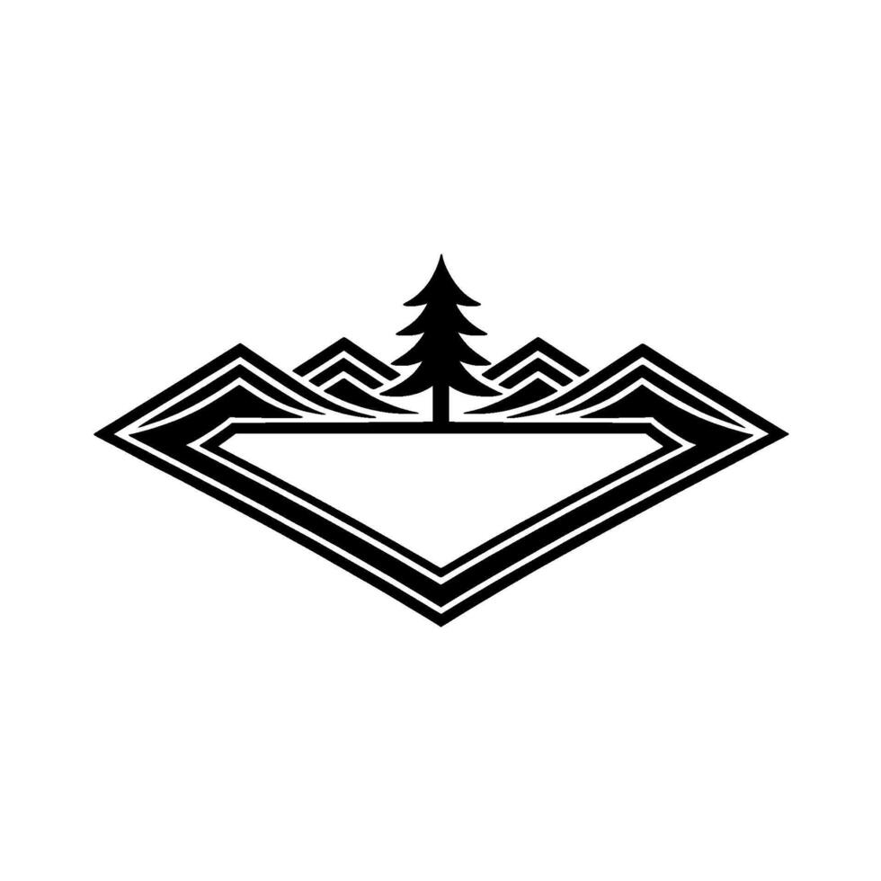 Geometric Mountain Silhouette, Pine Tree Emblem vector