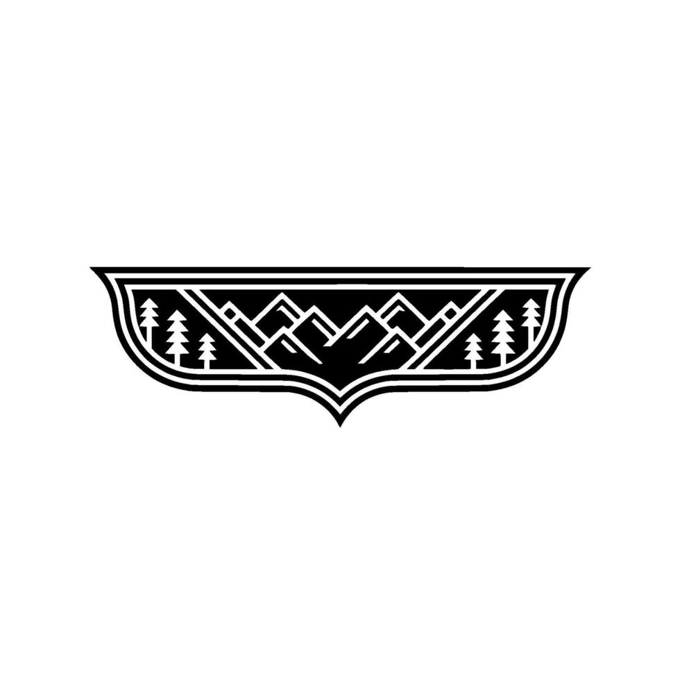 Geometric Mountain Range Emblem, Vintage Adventure, Silhouette vector