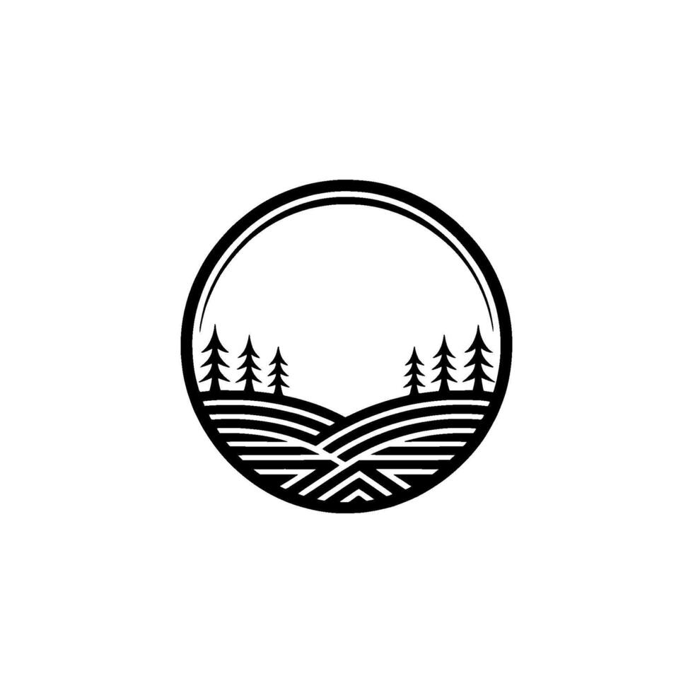 Serene Landscape Emblem, Minimalist Mountain Vista - Pines vector