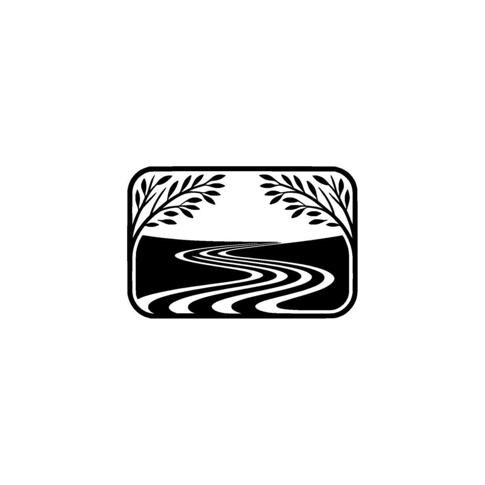 Serene Riverscape Emblem, Minimalist Landscape vector