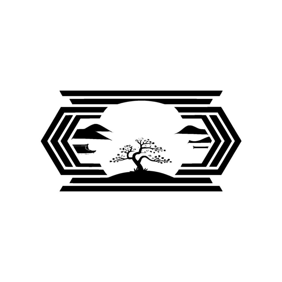Serene Japanese Landscape Emblem, Minimalist, Japan vector