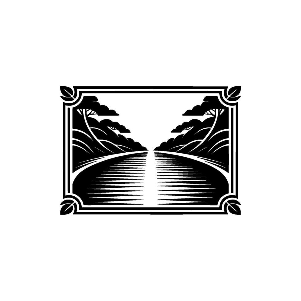 Serene River Vista Stylized Landscape Emblem vector