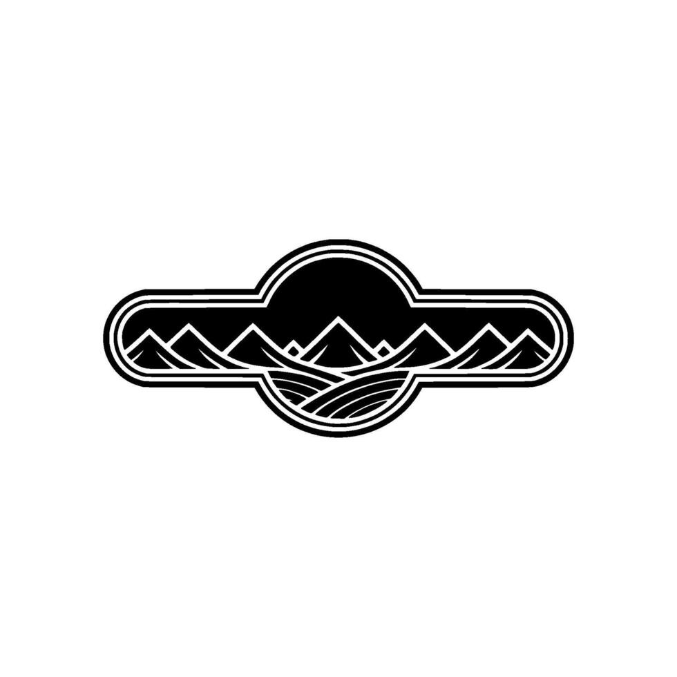 Rustic Mountain Landscape Emblem, Vintage Style, Silhouette vector