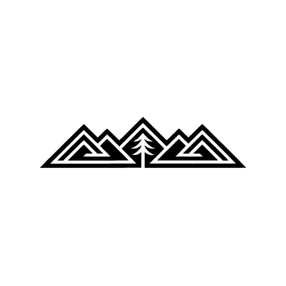 Geometric Mountain Silhouette, Pine Tree Emblem, Minimalist vector