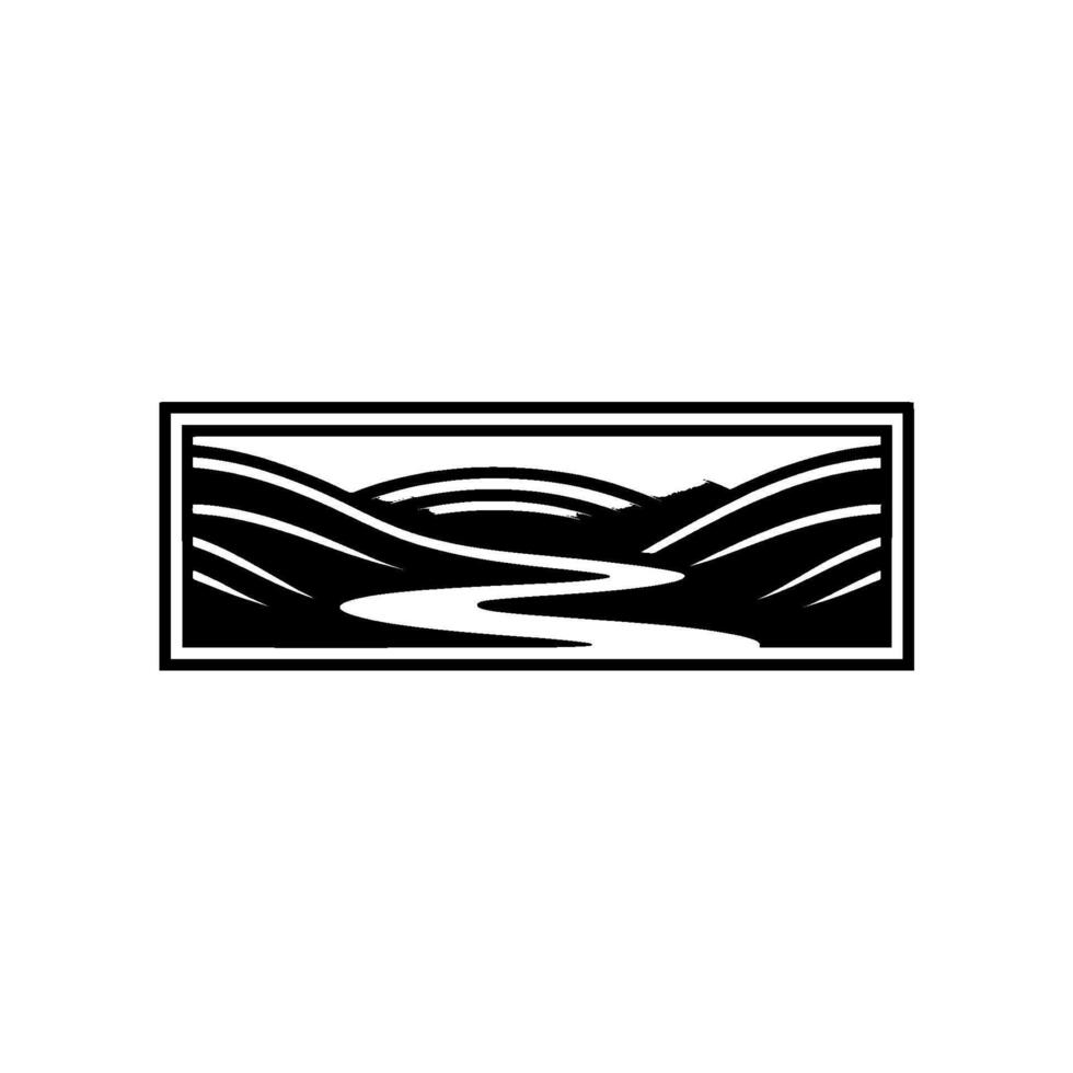 Serene Riverscape Emblem, Minimalist Landscape, River vector