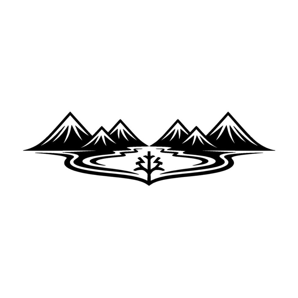 Mountain Reflection Emblem - Serene Wilderness Symbol vector