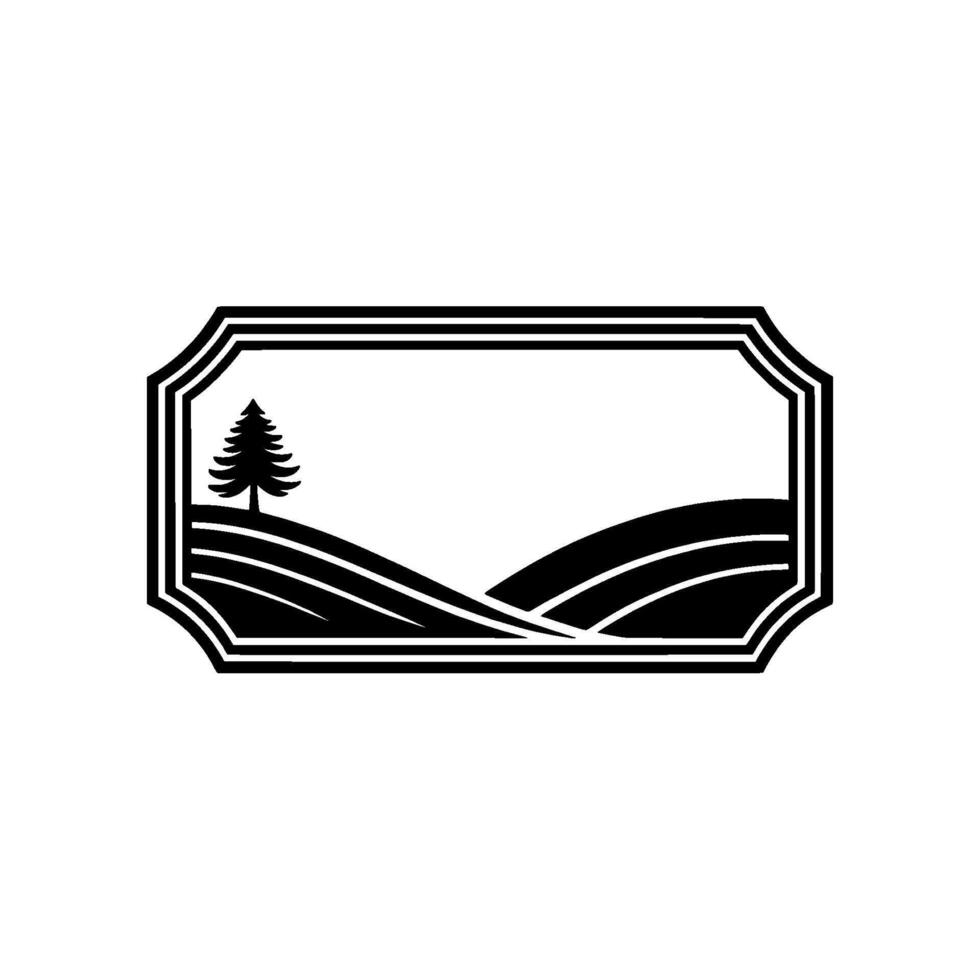 Serene Landscape Emblem, Vintage Silhouette, Pine vector