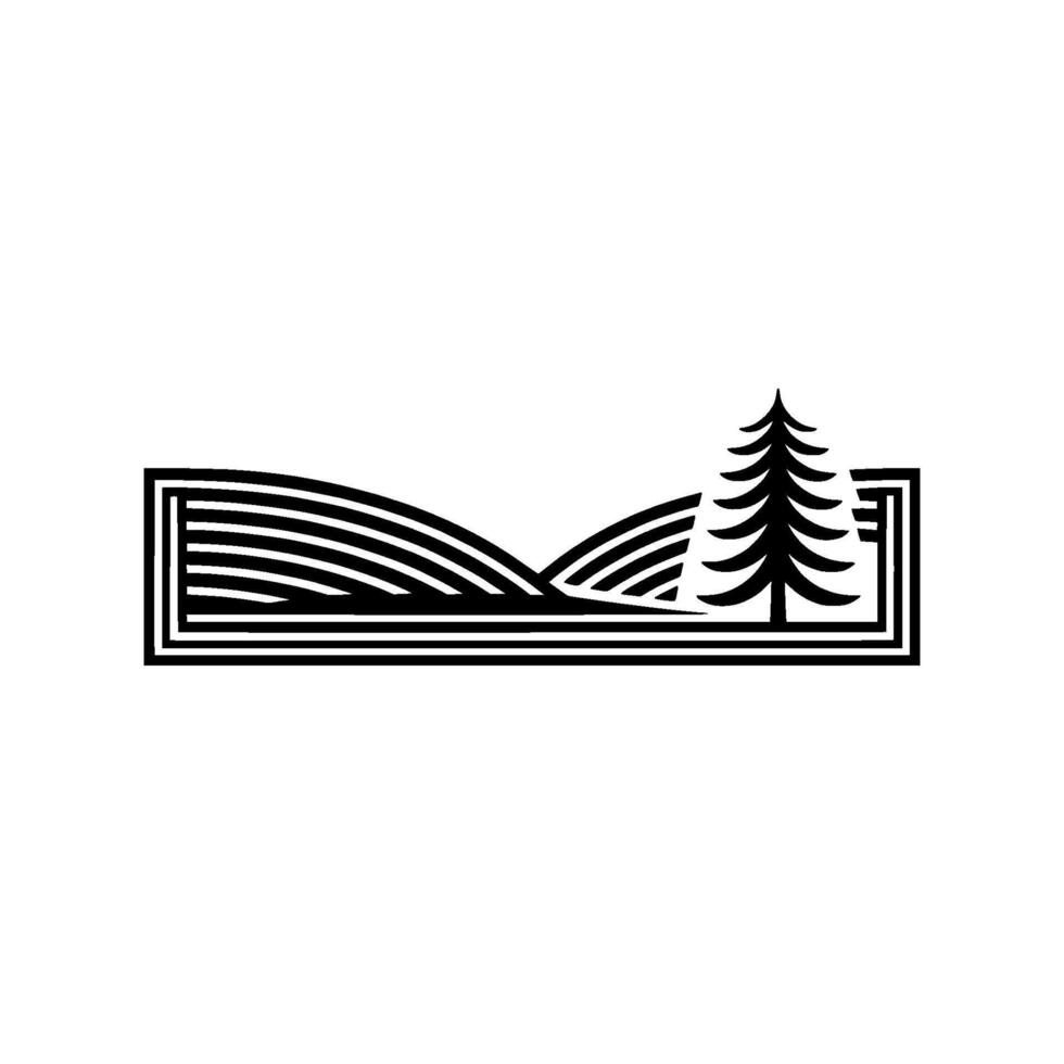Minimalist Landscape Emblem Pine Rolling Hills vector