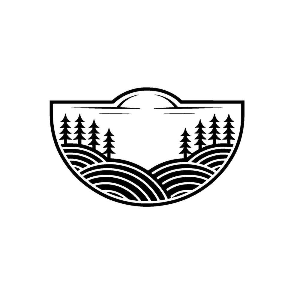 Serene Landscape Emblem - Rustic Mountain Silhouette vector