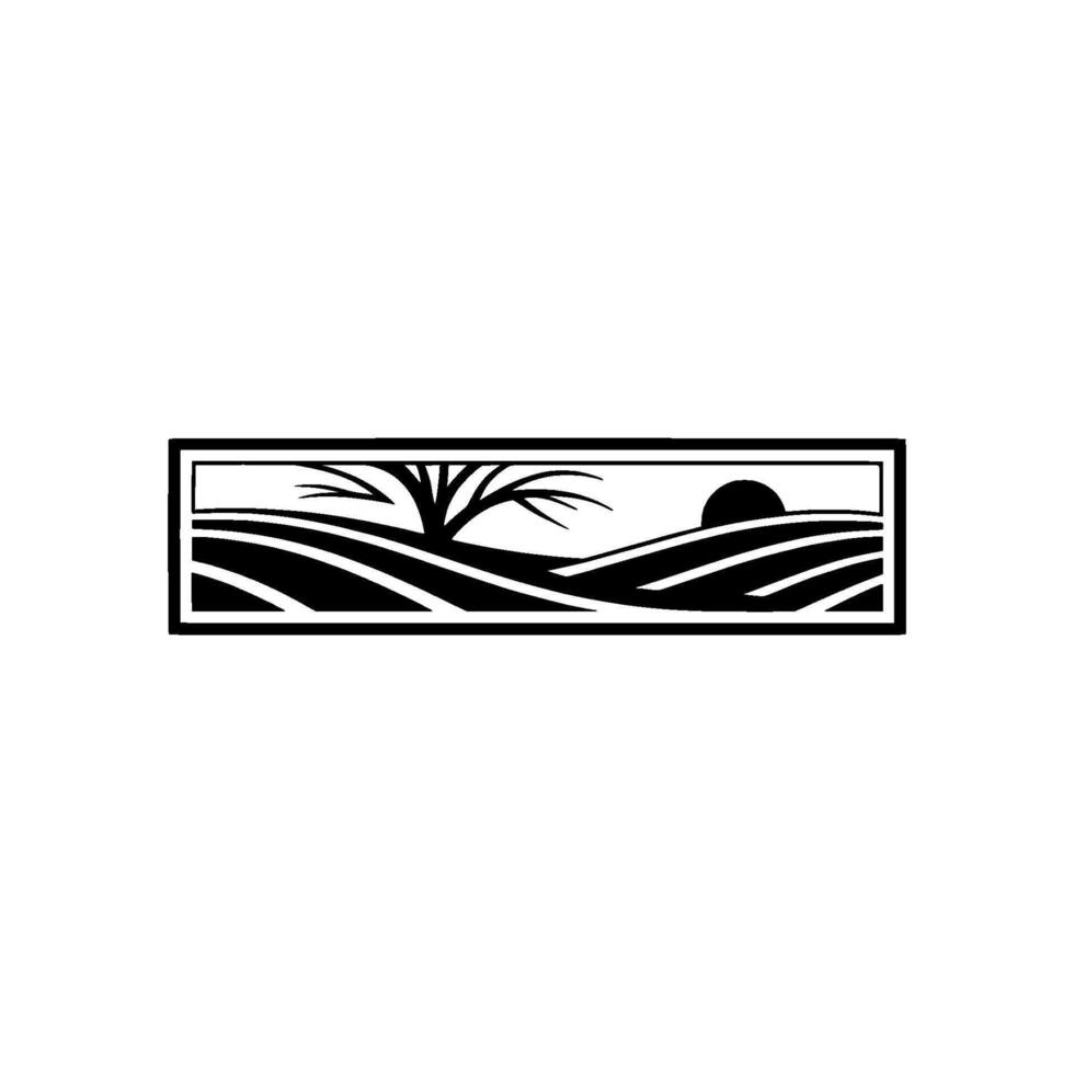 Serene Horizon Minimalist Landscape Emblem, Sun vector