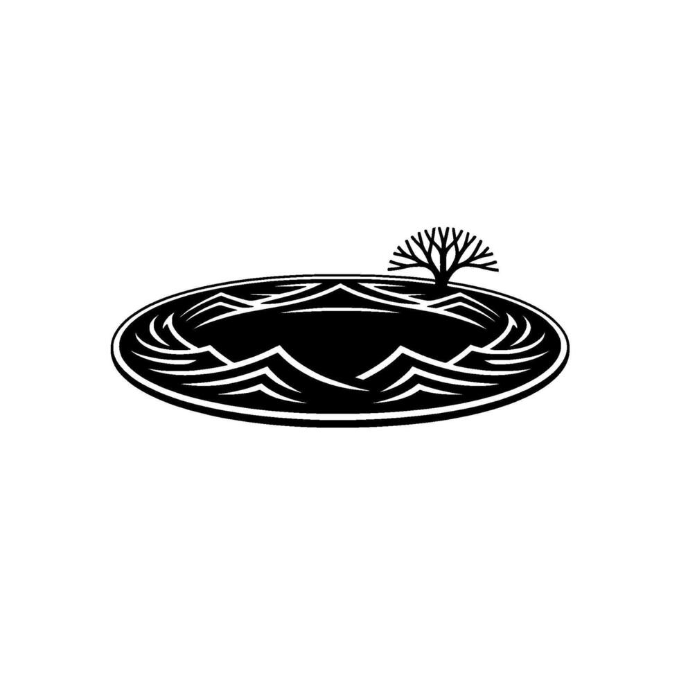 Serene Lakeside Silhouette, Minimalist Landscape Emblem vector