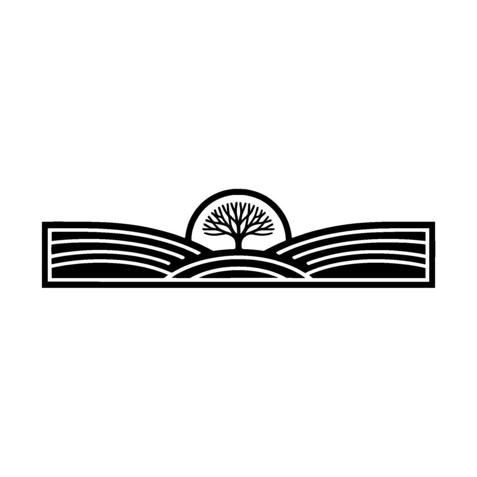 Serene Landscape Emblem, Minimalist Horizon, Tree vector