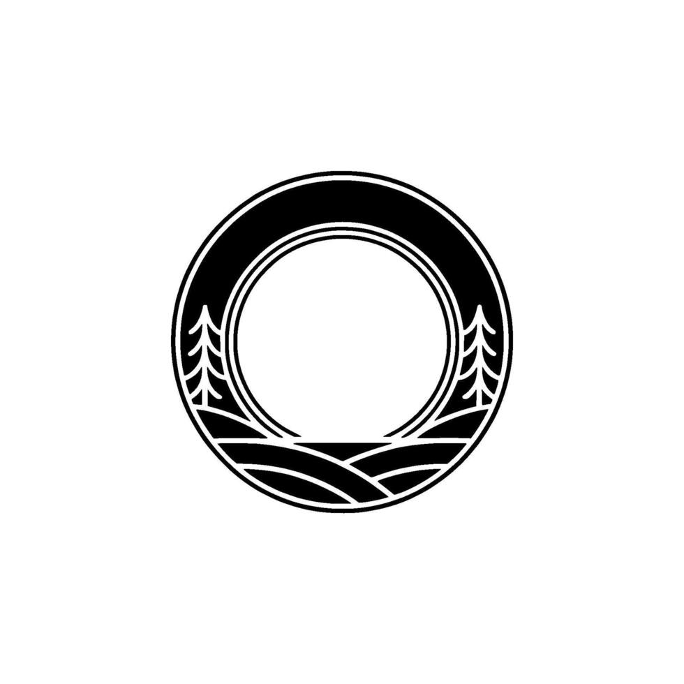 Circular Landscape Emblem, Minimalist Mountain vector