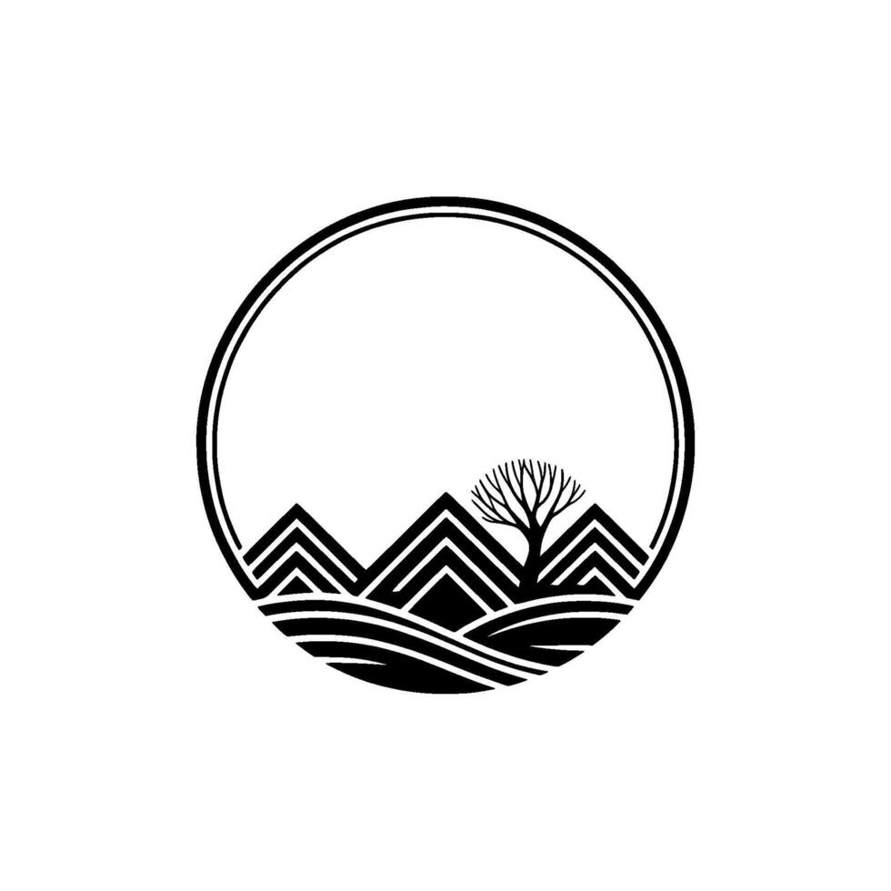 Minimalist Mountain Landscape Emblem, Serene Wilderness vector