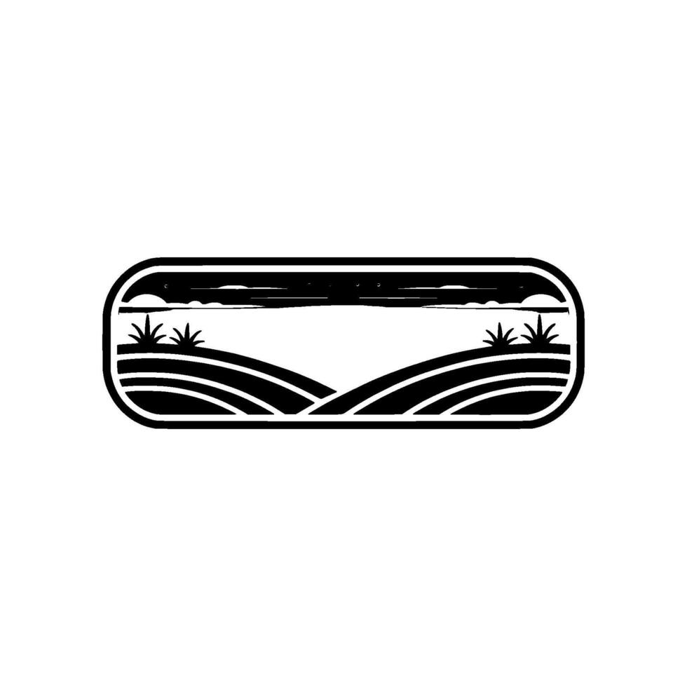 Serene Horizon Black White Landscape Emblem, Rural vector