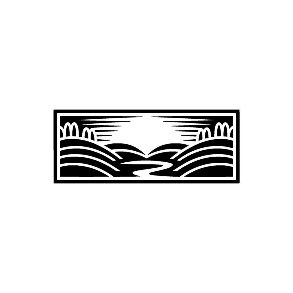 Serene Horizon Stylized Landscape Emblem - Silhouette vector