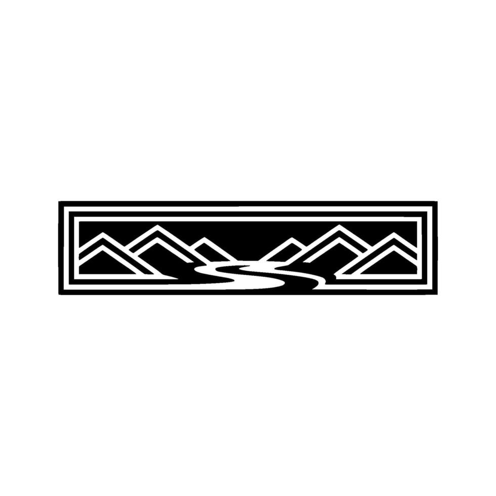 Geometric Mountain Stream Emblem, Minimalist Landscape vector