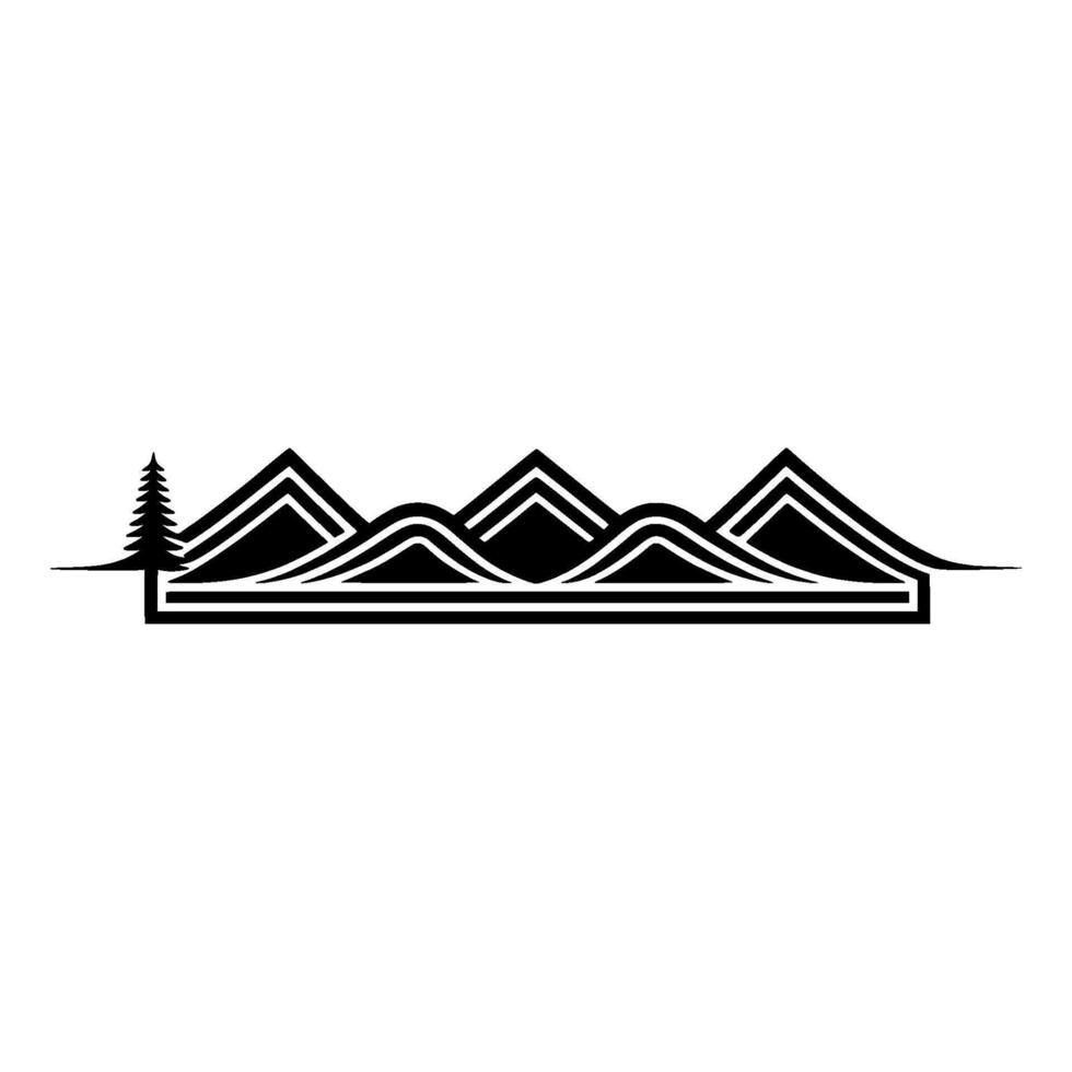 Minimalist Mountain Silhouette with Pine Tree - Adventure Emblem vector