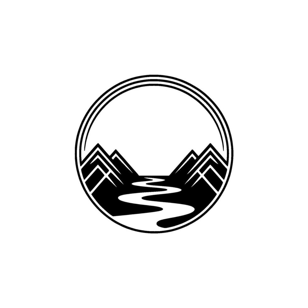 Mountain Stream Silhouette, Circular Emblem vector