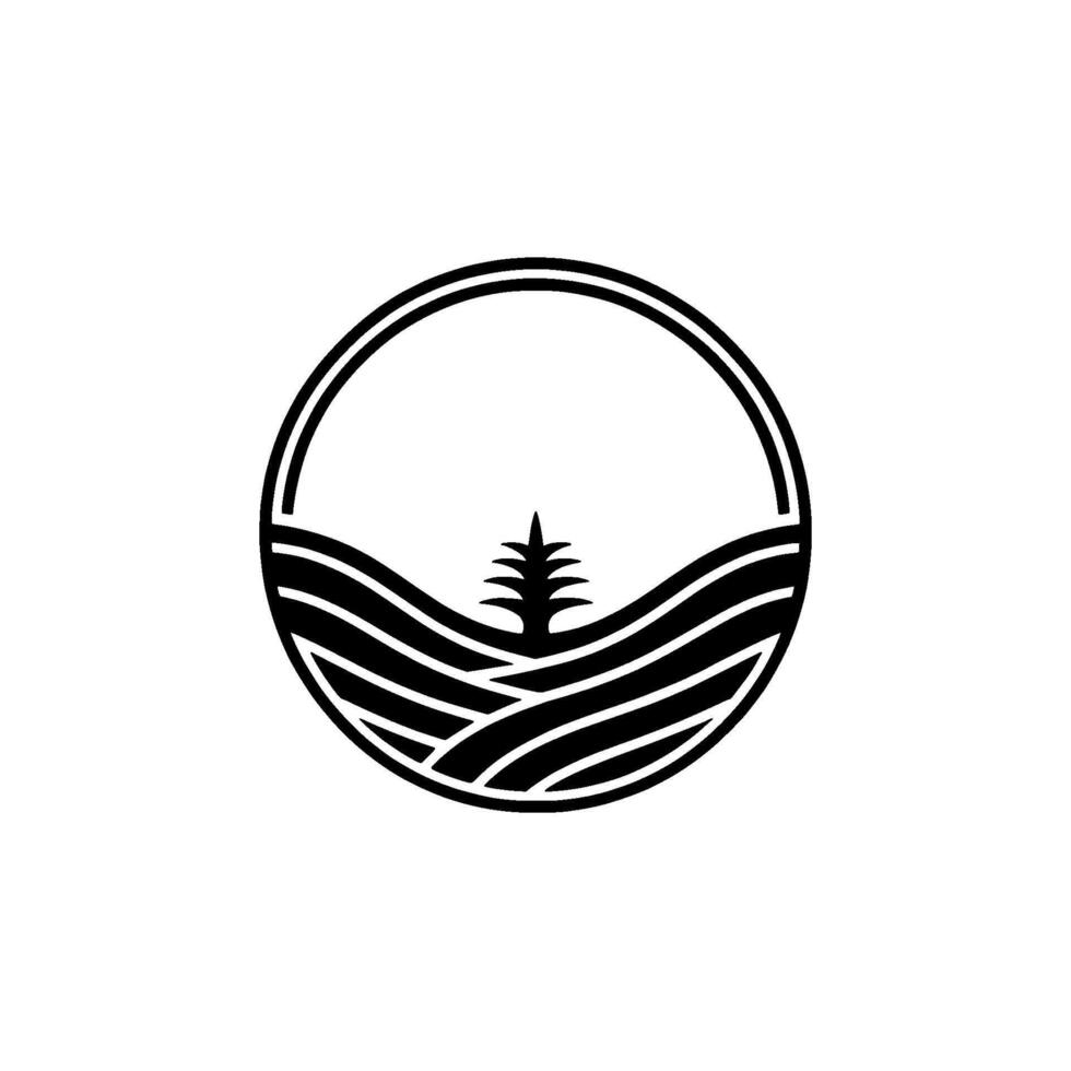 Minimalist Mountain Silhouette, Tranquil Wilderness Emblem, Tree vector