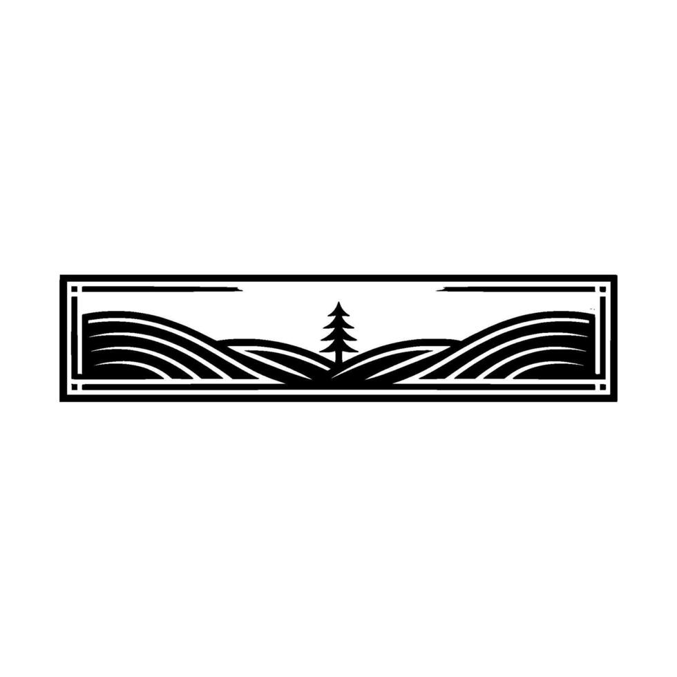 Serene Landscape Emblem, Minimalist Mountain Vista, Geometric vector