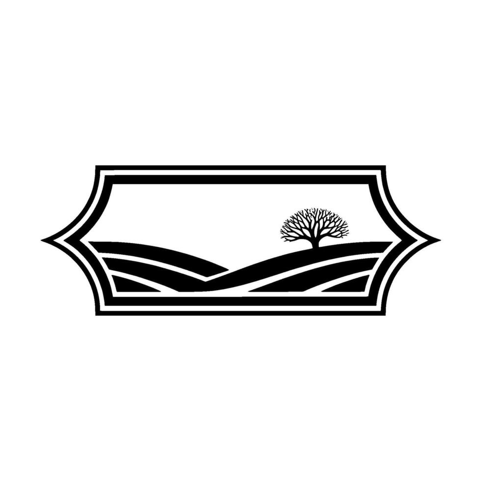 Serene Landscape Emblem, Minimalist Silhouette, Frame vector