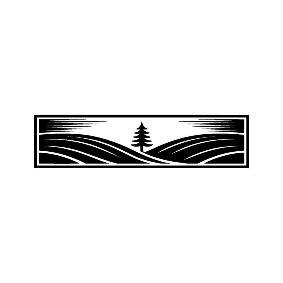 Minimalist Landscape Emblem Pine Silhouette on Rolling Hills vector