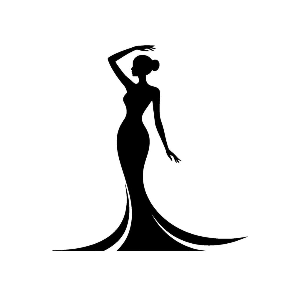 Elegant Silhouette, Graceful Pose, Evening Glamour vector