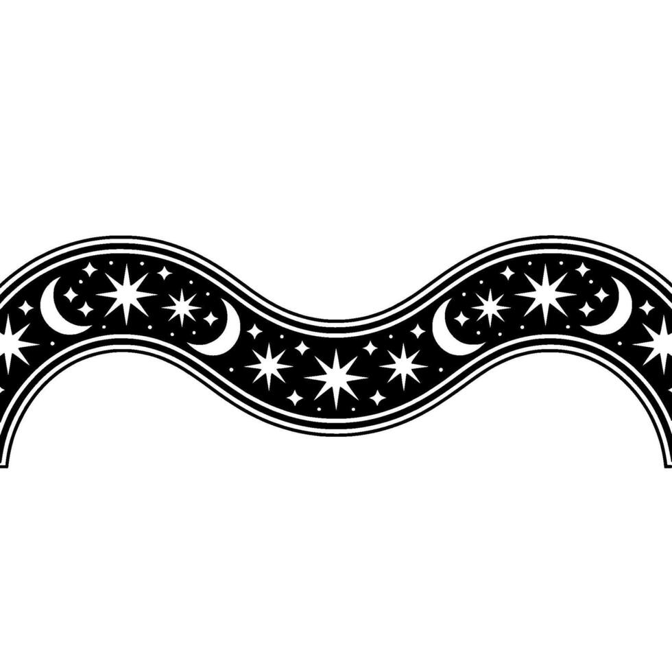 Celestial Wave Stylized Moon Star Border, Crescent vector