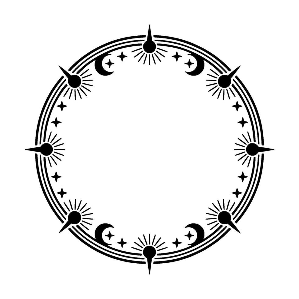 Celestial Circle Frame, Mystical , Dark Silhouette vector