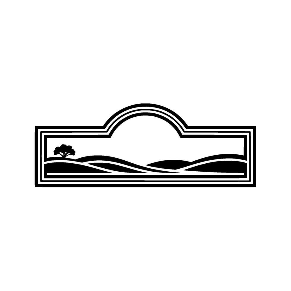 Serene Landscape Emblem, Minimalist Horizon, Outline vector