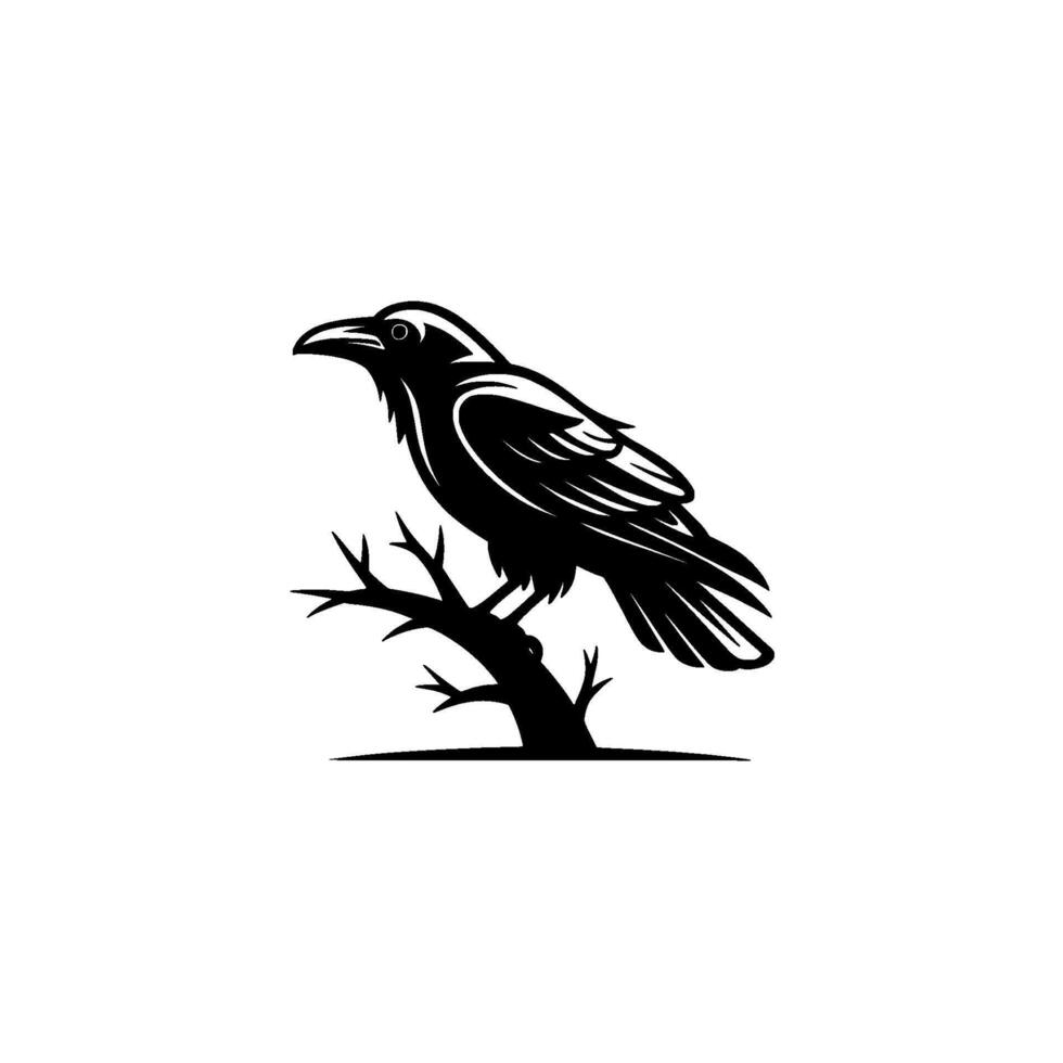 Gothic Raven Silhouette on Branch, Emblem vector