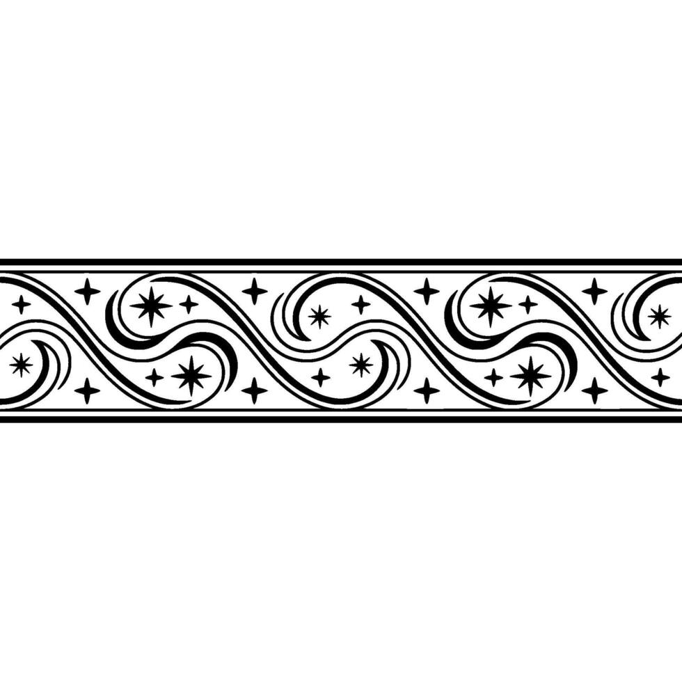 Elegant Swirl Border with Star Accents Vintage vector