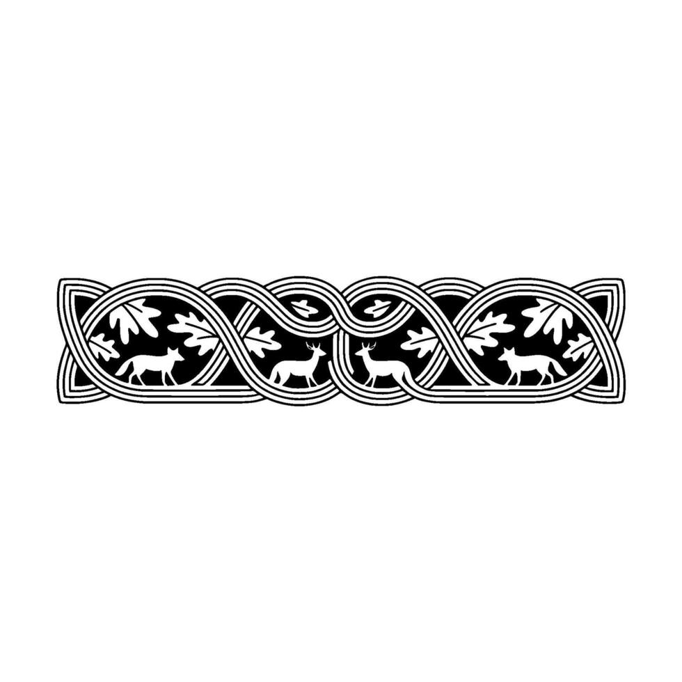 Celtic Knotwork Border with Deer and Foxes, Intricate vector