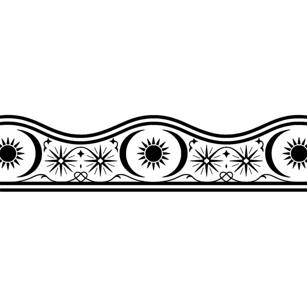 Celestial Wave Border, Vintage Illustration vector