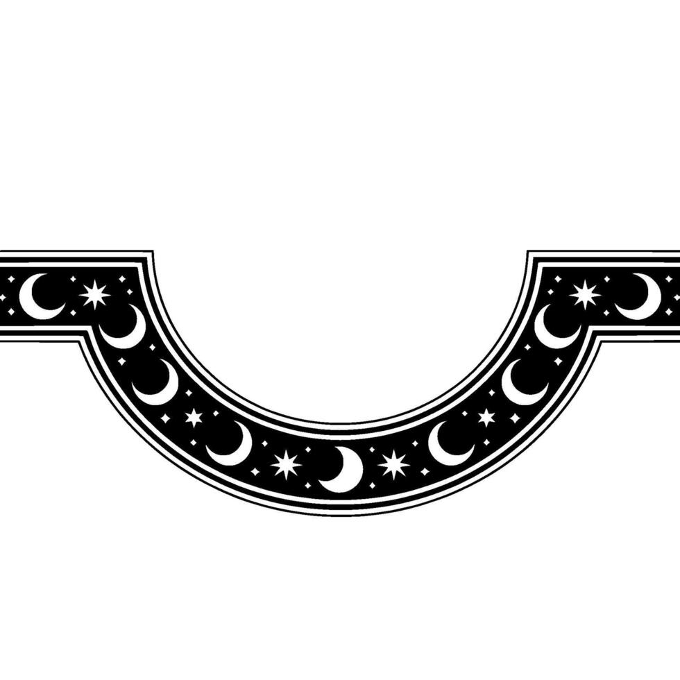 Celestial Crescent Border, Vintage Moon Motif - Decorative vector