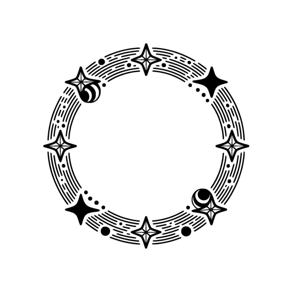 Celestial Circle Minimalist Star Moon Frame vector